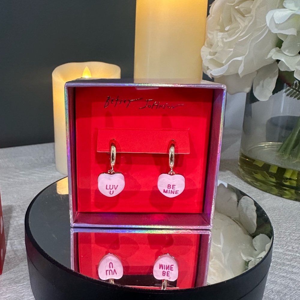 Betsey Johnson Pink Heart Charm Earrings